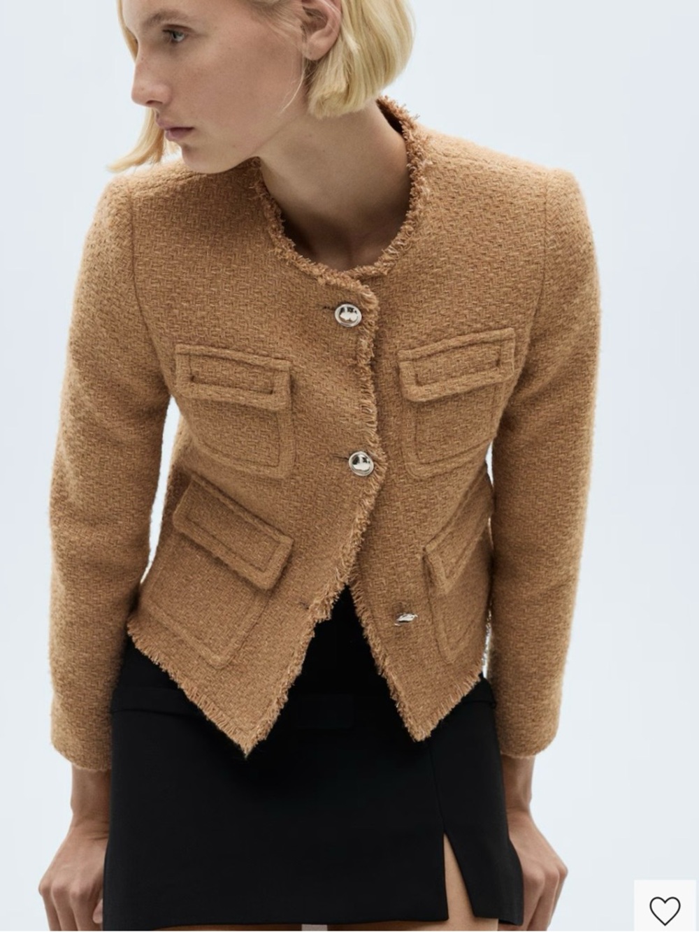 MANGO NWT Textured Camel Bouclé Jacket - Women's Tailored Coat SIZE 1XL